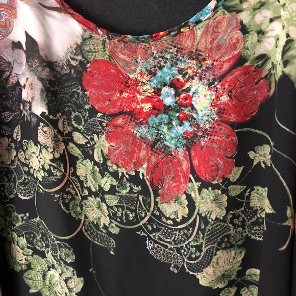 FLORAL SEMI-SHEER BATWING TOP W/ LINING EUC - Picture 2 of 6